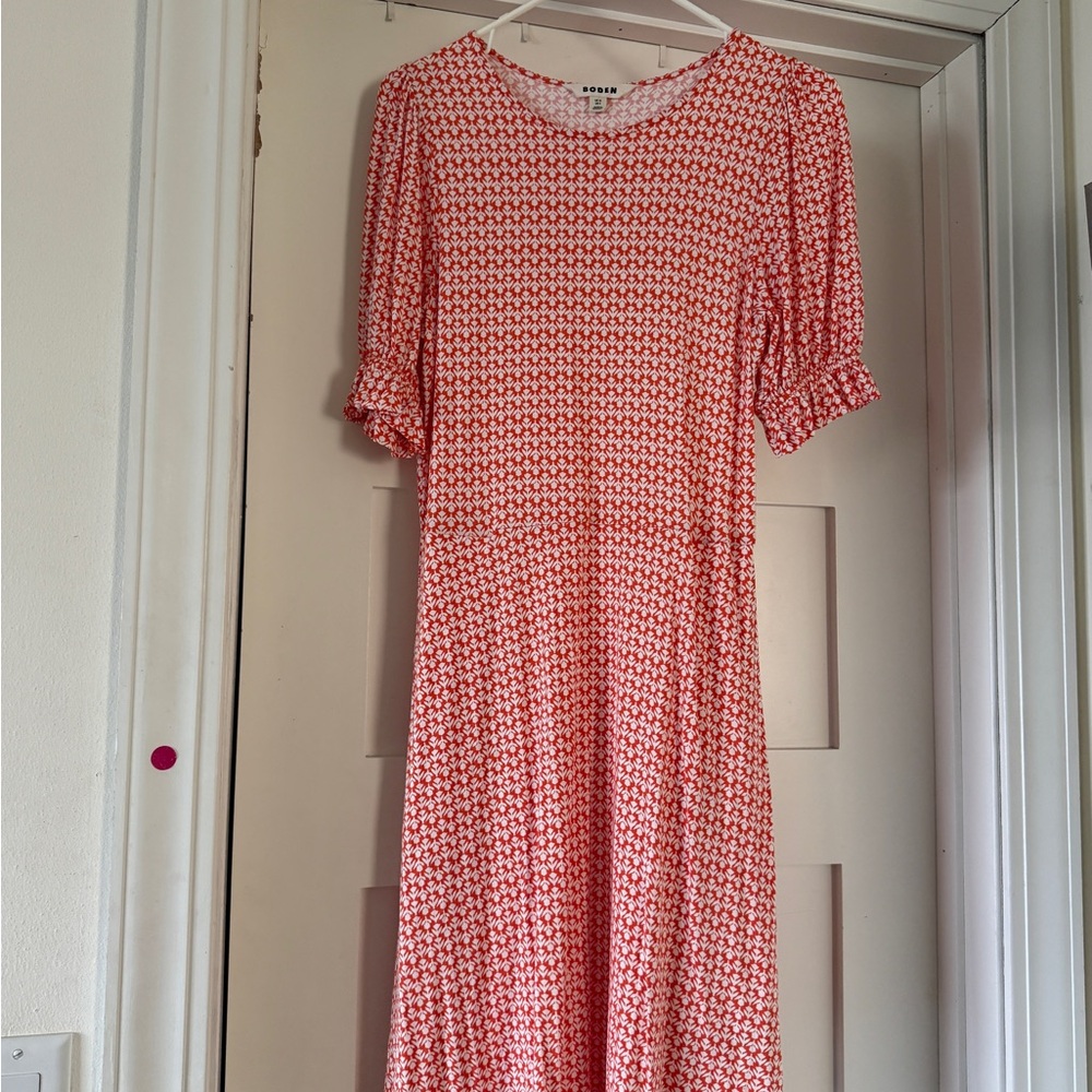 Boden, Red Patterned Midi Dress, Size 8 NWOT